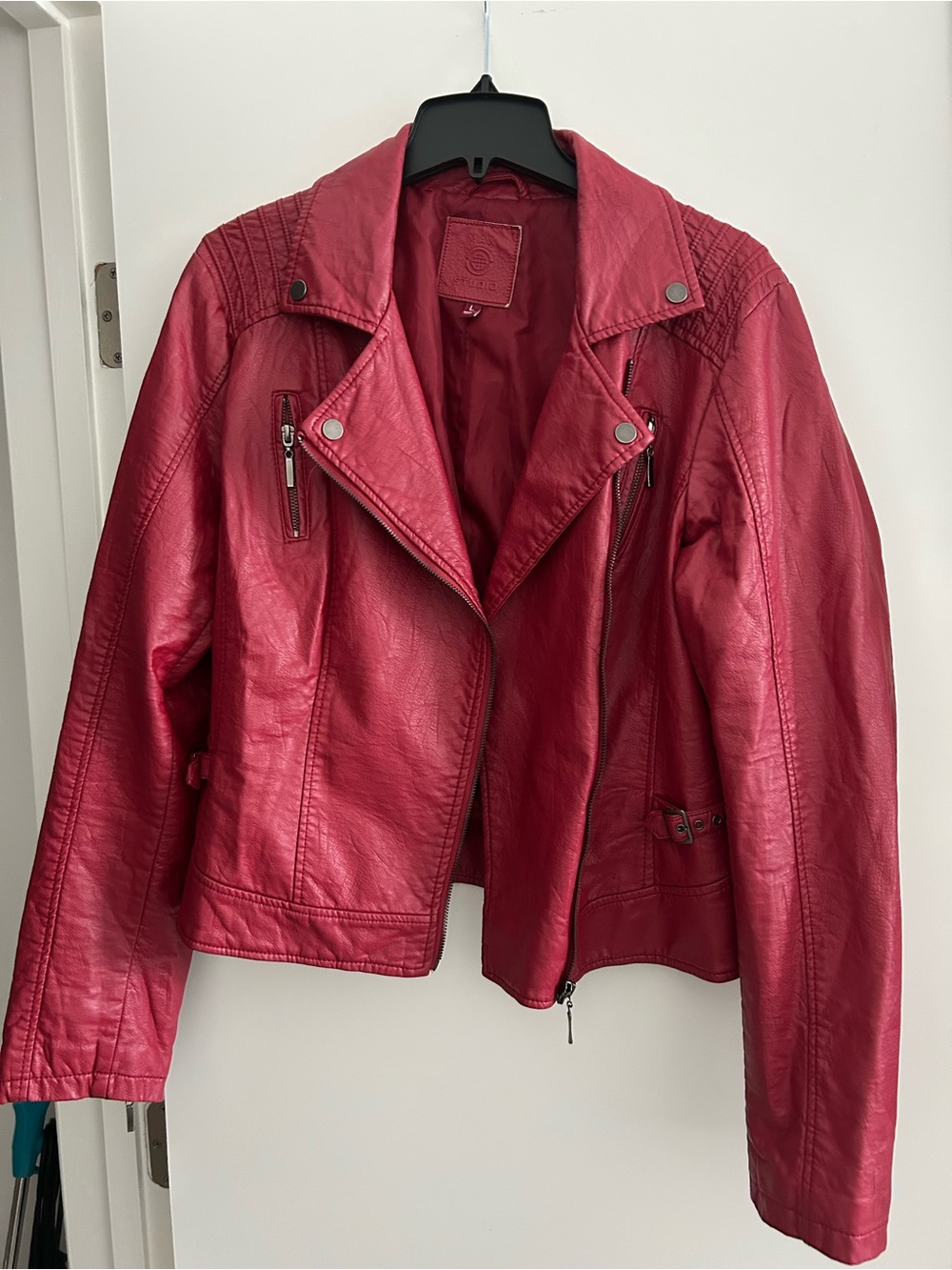 Vintage Max Studio Red Faux Leather Moto Jacket